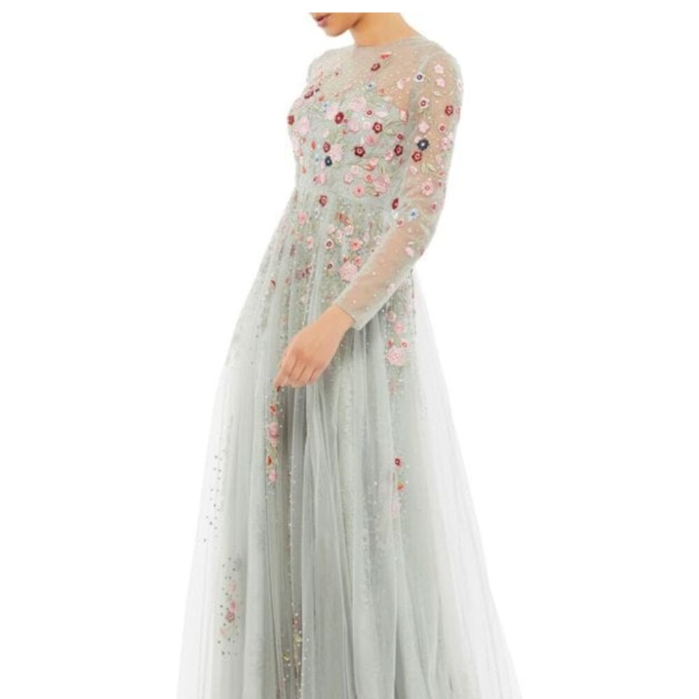 Mac Duggal Illusion Floral Tulle A-Line Gown